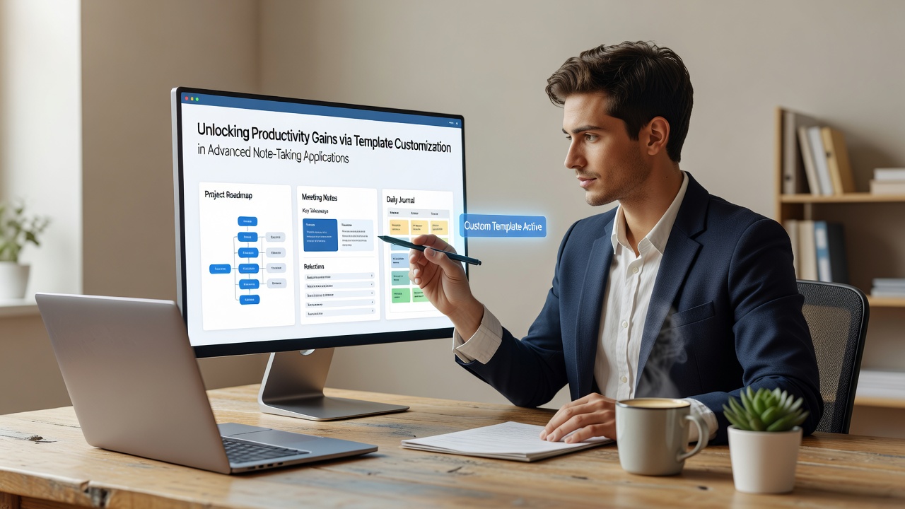 Example of multiple customized templates side by side in a note-taking interface demonstrating variations for client meetings, research notes, and weekly reviews